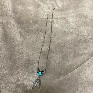 Vintage Navajo Sterling Turquoise Feather Necklace